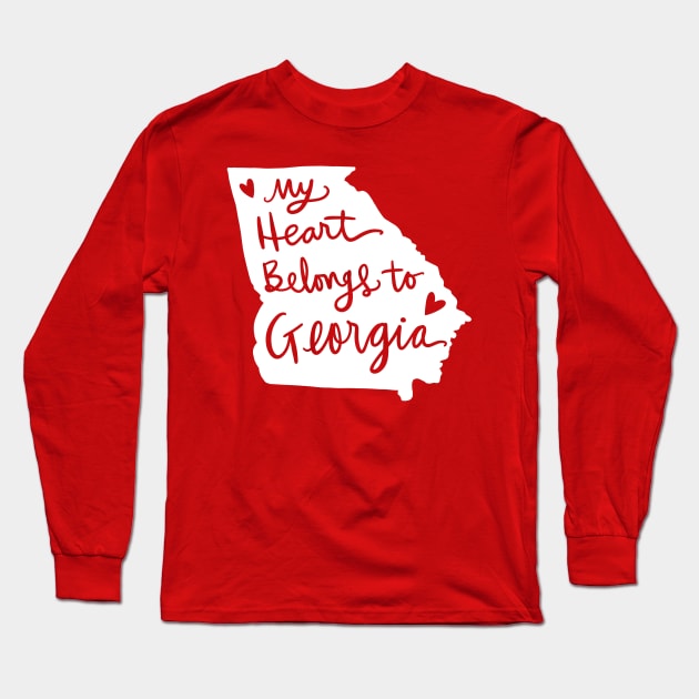 My Heart Belongs To Georgia: State Pride Calligraphy Long Sleeve T-Shirt by Tessa McSorley